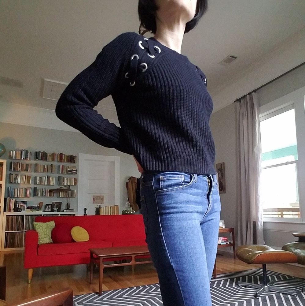 Pink Rose Brand Cropped Black Sweater